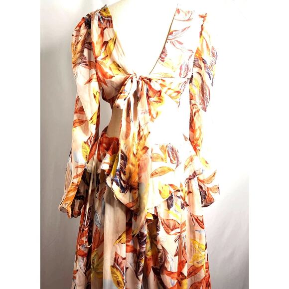 Bump Biddy Maternity Maxi Dress Size L Floral Tie Back Cottage Chic Open Waist - Picture 15 of 16
